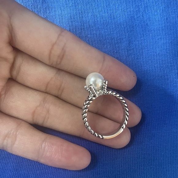 David Yurman Sterling Silver Diamond Pearl Ring Cable Collectibles - Picture 4 of 8